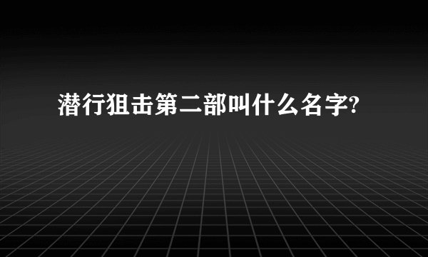 潜行狙击第二部叫什么名字?