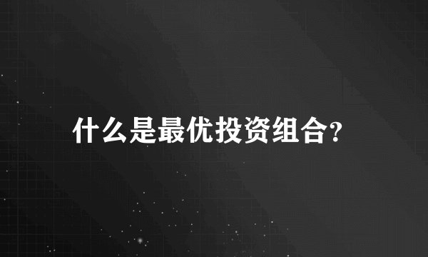 什么是最优投资组合？