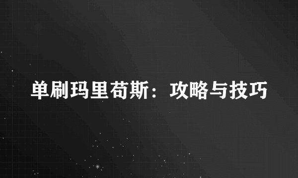 单刷玛里苟斯：攻略与技巧