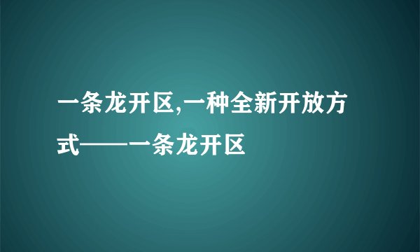 一条龙开区,一种全新开放方式——一条龙开区
