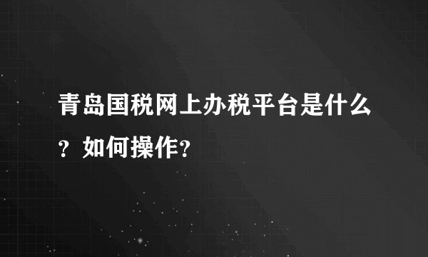 青岛国税网上办税平台是什么？如何操作？