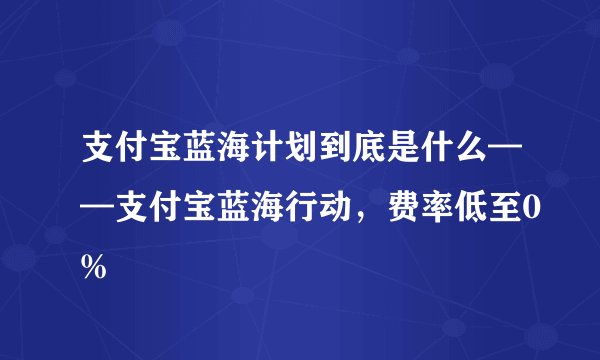 支付宝蓝海计划到底是什么——支付宝蓝海行动，费率低至0%