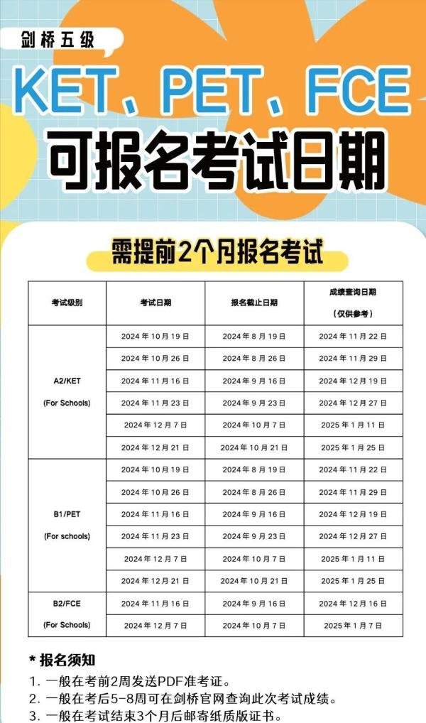 2024年下半年深圳剑桥KET/PET/FCE考试时间、地点及费用出炉！