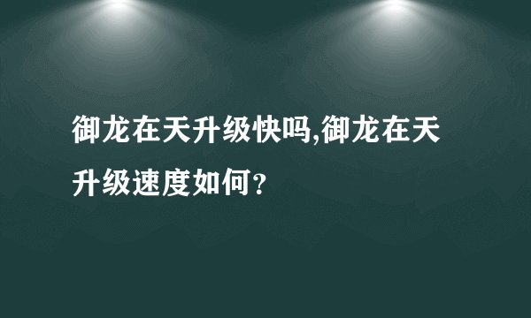 御龙在天升级快吗,御龙在天升级速度如何？