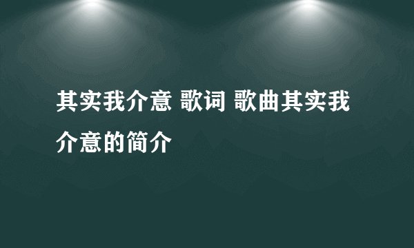 其实我介意 歌词 歌曲其实我介意的简介