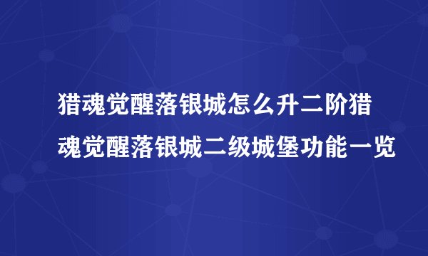 猎魂觉醒落银城怎么升二阶猎魂觉醒落银城二级城堡功能一览