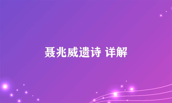 聂兆威遗诗 详解