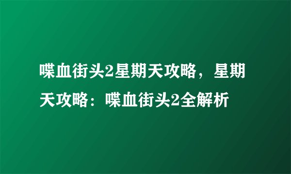 喋血街头2星期天攻略，星期天攻略：喋血街头2全解析