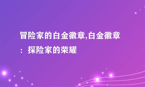 冒险家的白金徽章,白金徽章：探险家的荣耀