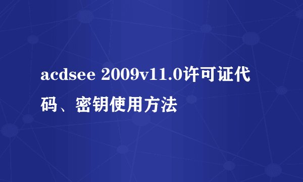acdsee 2009v11.0许可证代码、密钥使用方法