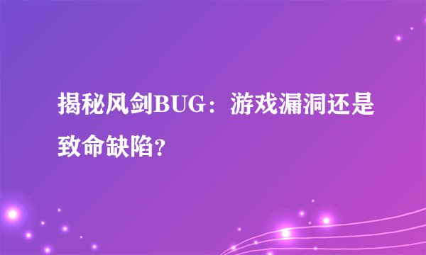 揭秘风剑BUG：游戏漏洞还是致命缺陷？