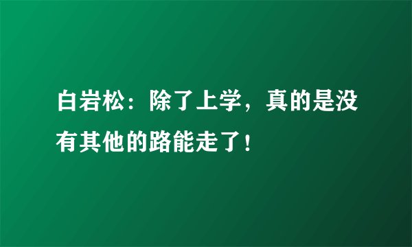 白岩松：除了上学，真的是没有其他的路能走了！