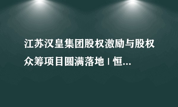 江苏汉皇集团股权激励与股权众筹项目圆满落地 | 恒杉咨询资讯
