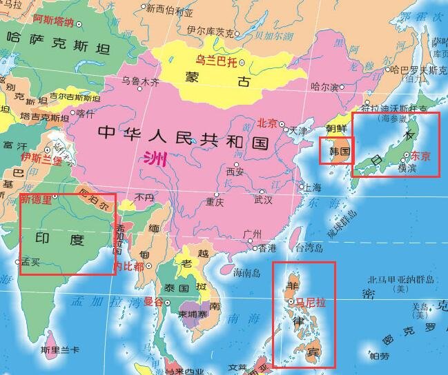 中日韩三国的地理位置