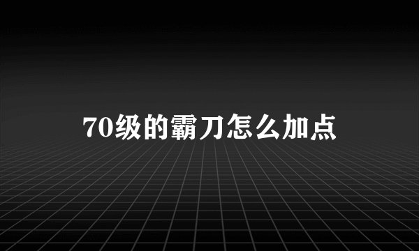 70级的霸刀怎么加点