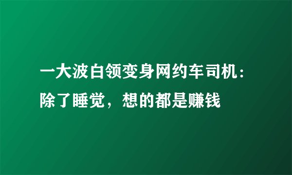 一大波白领变身网约车司机：除了睡觉，想的都是赚钱
