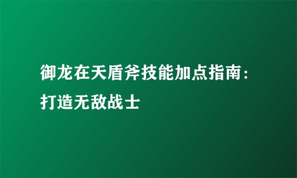 御龙在天盾斧技能加点指南：打造无敌战士