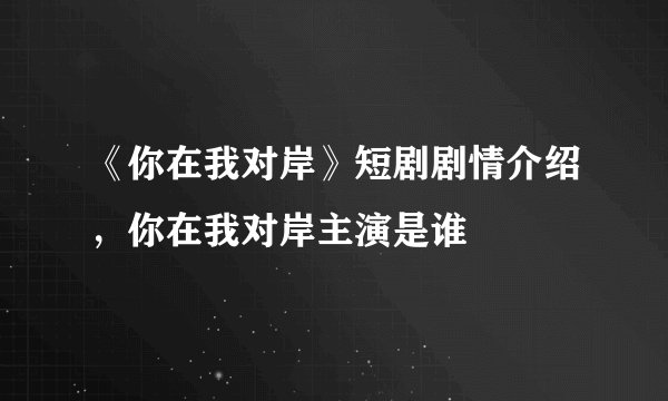 《你在我对岸》短剧剧情介绍，你在我对岸主演是谁