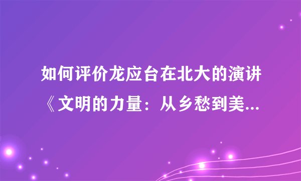 如何评价龙应台在北大的演讲《文明的力量：从乡愁到美丽岛》？