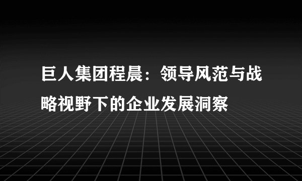 巨人集团程晨：领导风范与战略视野下的企业发展洞察