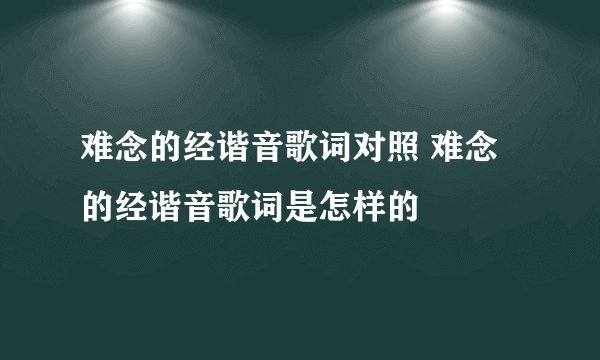 难念的经谐音歌词对照 难念的经谐音歌词是怎样的