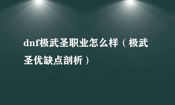 dnf极武圣职业怎么样（极武圣优缺点剖析）