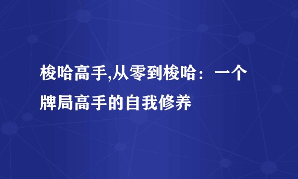 梭哈高手,从零到梭哈：一个牌局高手的自我修养