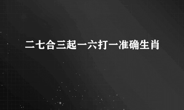 二七合三起一六打一准确生肖