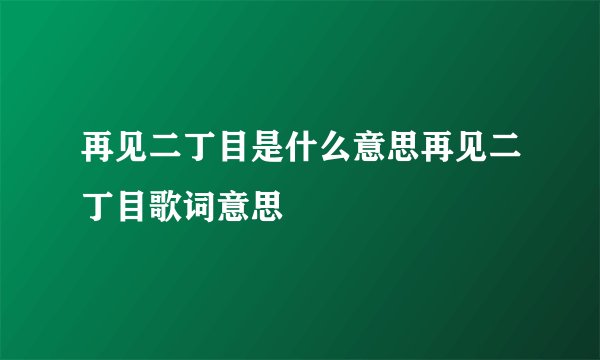 再见二丁目是什么意思再见二丁目歌词意思