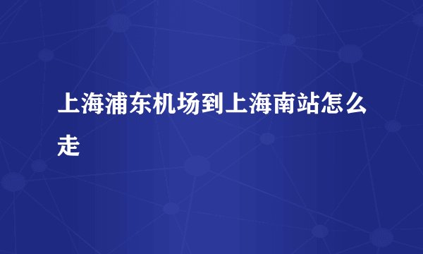 上海浦东机场到上海南站怎么走