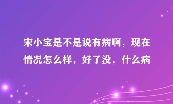 宋小宝是不是说有病啊，现在情况怎么样，好了没，什么病
