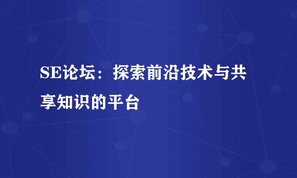SE论坛：探索前沿技术与共享知识的平台