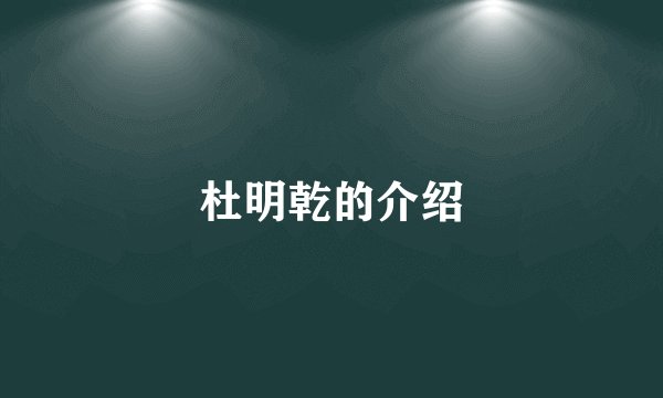 杜明乾的介绍