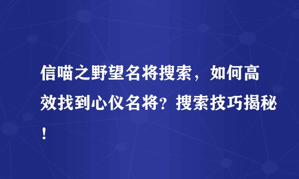 信喵之野望名将搜索，如何高效找到心仪名将？搜索技巧揭秘！