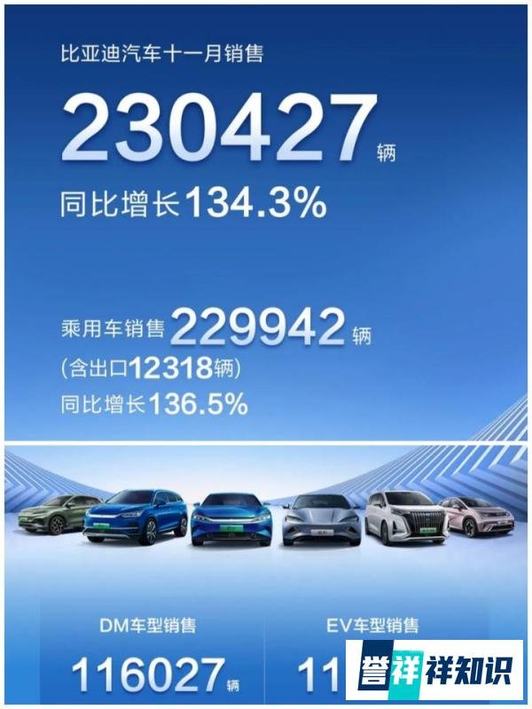 比亚迪11月销量稳步向上，以汉车型为代表的新能源汽车正以前所未有的速度向前发展