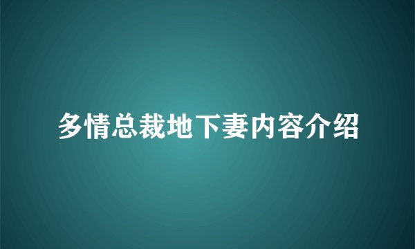 多情总裁地下妻内容介绍
