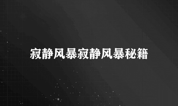 寂静风暴寂静风暴秘籍