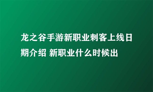 龙之谷手游新职业刺客上线日期介绍 新职业什么时候出