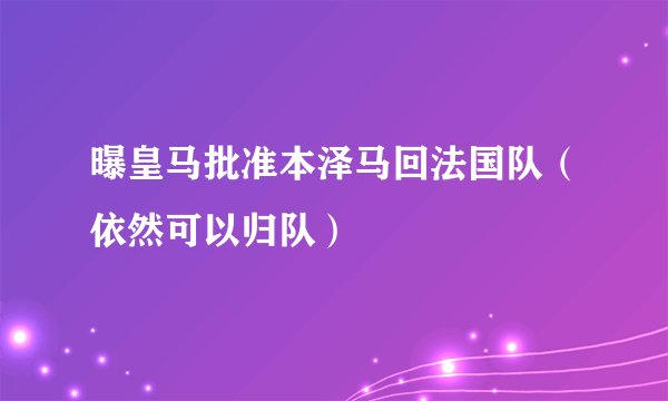 曝皇马批准本泽马回法国队（依然可以归队）