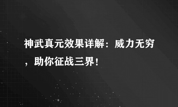 神武真元效果详解：威力无穷，助你征战三界！