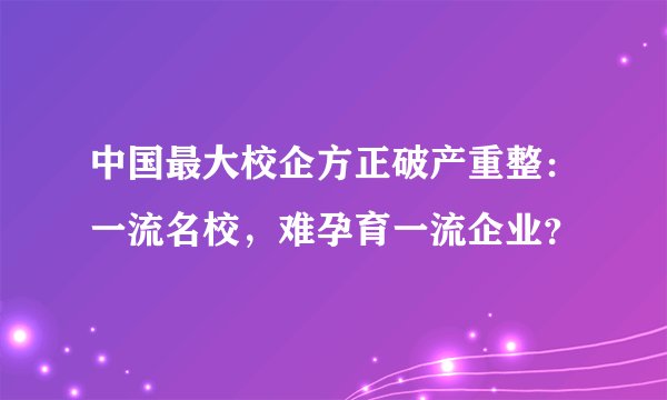 中国最大校企方正破产重整：一流名校，难孕育一流企业？