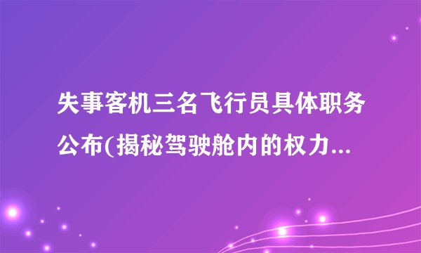 失事客机三名飞行员具体职务公布(揭秘驾驶舱内的权力分配与协作机制...