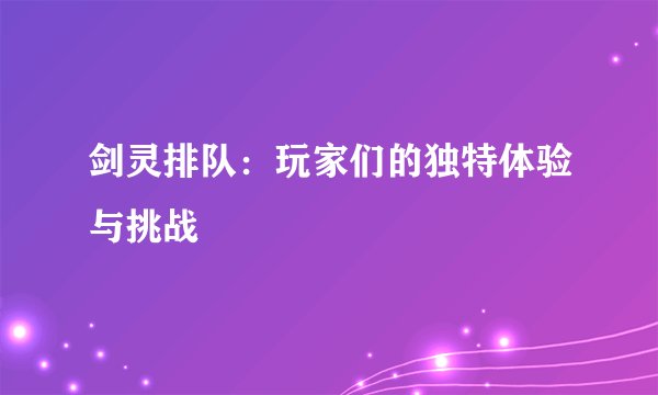 剑灵排队：玩家们的独特体验与挑战