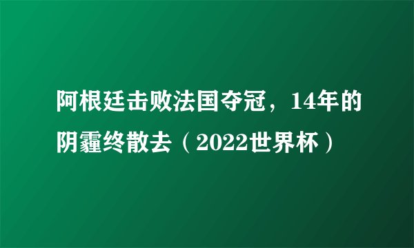 阿根廷击败法国夺冠，14年的阴霾终散去（2022世界杯）