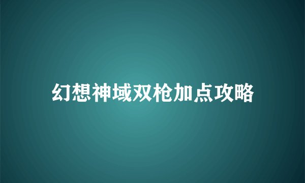 幻想神域双枪加点攻略
