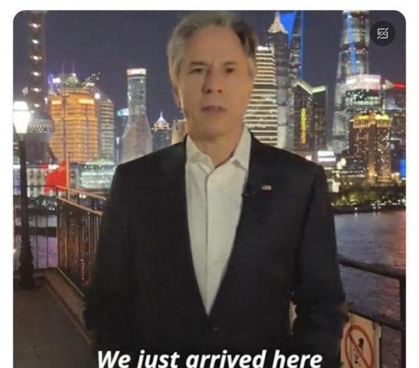 布林肯在上海发了段视频，网友直夸背景漂亮
