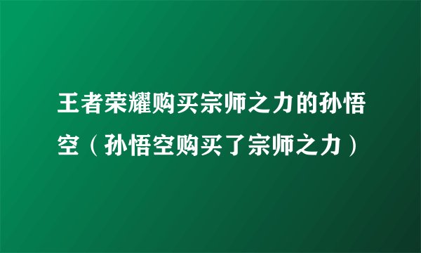 王者荣耀购买宗师之力的孙悟空（孙悟空购买了宗师之力）