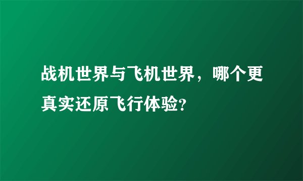 战机世界与飞机世界，哪个更真实还原飞行体验？