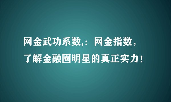 网金武功系数,：网金指数，了解金融圈明星的真正实力！