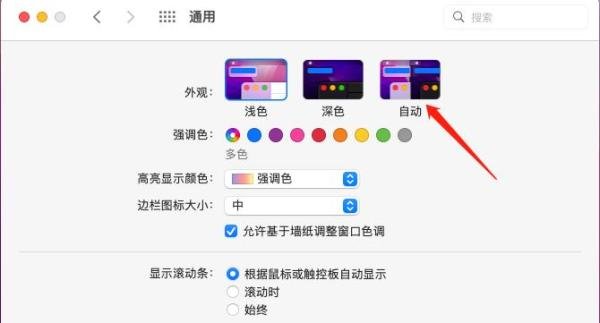 苹果笔记本电脑怎么设置自动切换黑白主题？
